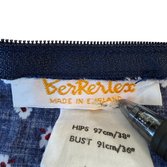 Vintage Berkertex Navy Floral Calico Print Cotton Prairie Lace Ruffle Dress 14 - Picture 7 of 12